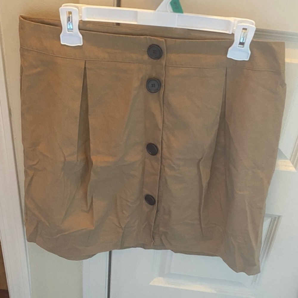Button-Front Tan Mini Skirt